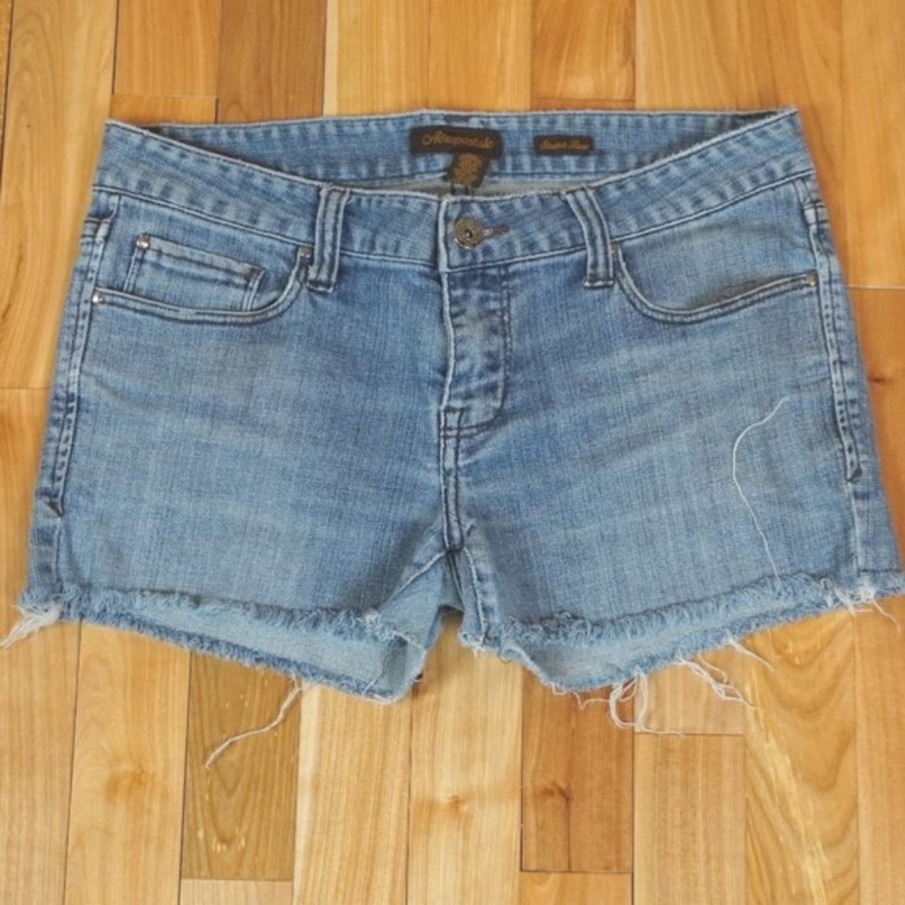Aeropostale Stretch Flare Raw Hem Blue Jean Shorts Size 5/6 R‎